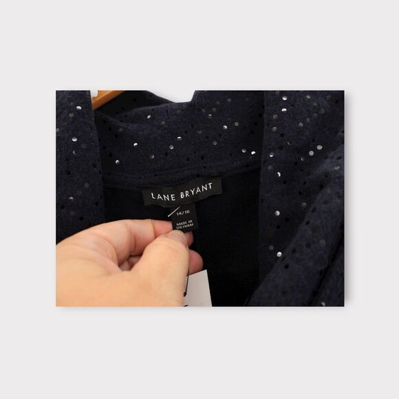 NWT Lane Bryant Sweater Plus Size 14/16 Cowl Neck Blue Sequins Stretch Pullover - Picture 6 of 16